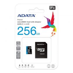 ADATA MICRO SDXC PAMčOV KARTA +ADAPTR 256GB CLASS 10 UHS-I U1 A1 V10 (RCHLOS TANIA 100 MB/S)