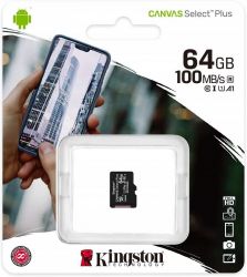 KINGSTON CANVAS SELECT PLUS MICRO SDHC PAMčOV KARTA 64GB CLASS 10 UHS-I U1 (RCHLOS TANIA 100 MB/S)